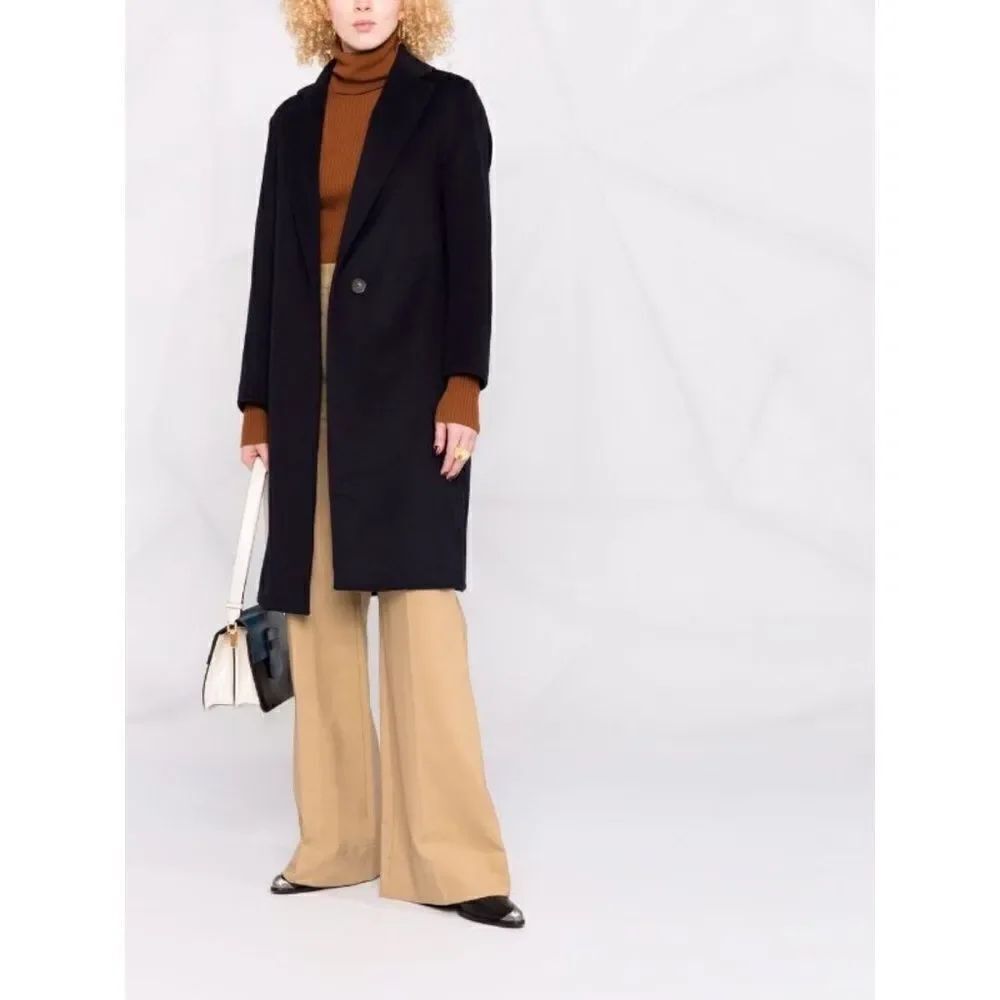 Vince single-breasted fitted wool blend coat Navy